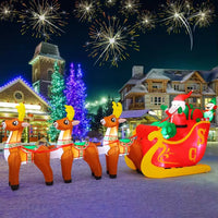 HKM-330387 12 FT Inflatable Santa Sleigh with Reindeer - Outdoor Christmas Decoration with LED Lights