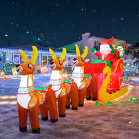 HKM-330387 12 FT Inflatable Santa Sleigh with Reindeer - Outdoor Christmas Decoration with LED Lights