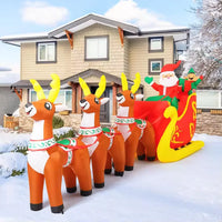 HKM-330387 12 FT Inflatable Santa Sleigh with Reindeer - Outdoor Christmas Decoration with LED Lights