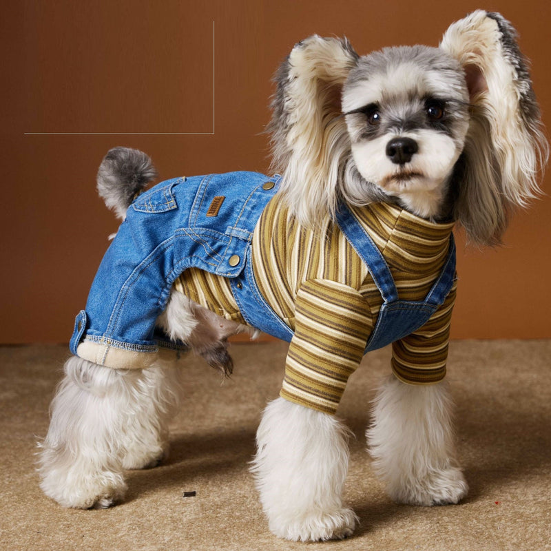 HKM-3304637 Fleece-Lined Denim Jeans for Dogs - Cozy Autumn & Winter Clothing for Small Breeds