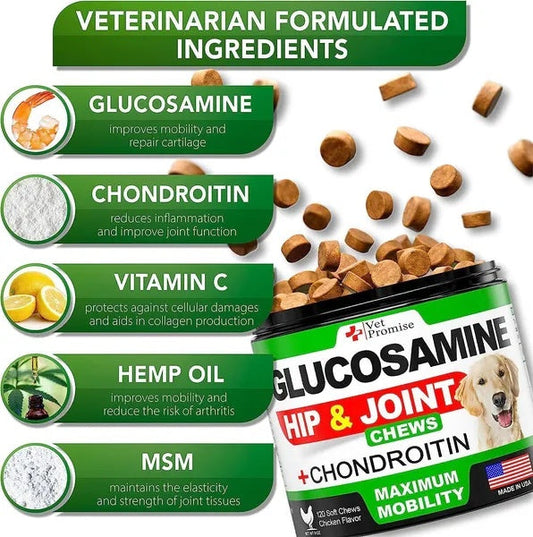 HKM-3304893 Dog Hip and Joint Supplement Chews with Glucosamine and Chondroitin - 240 Count