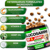 HKM-3304893 Dog Hip and Joint Supplement Chews with Glucosamine and Chondroitin - 240 Count