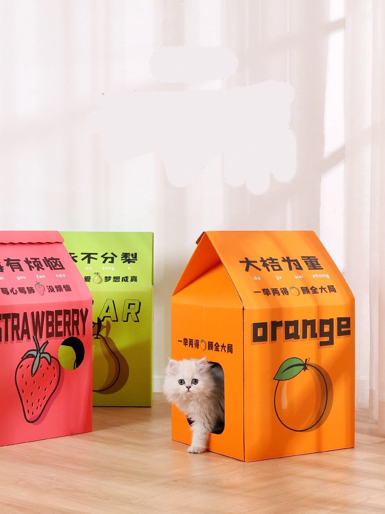 HKM-3305021 Detachable Cartoon House Cat Scratch Board with Durable Corrugated Paper Design