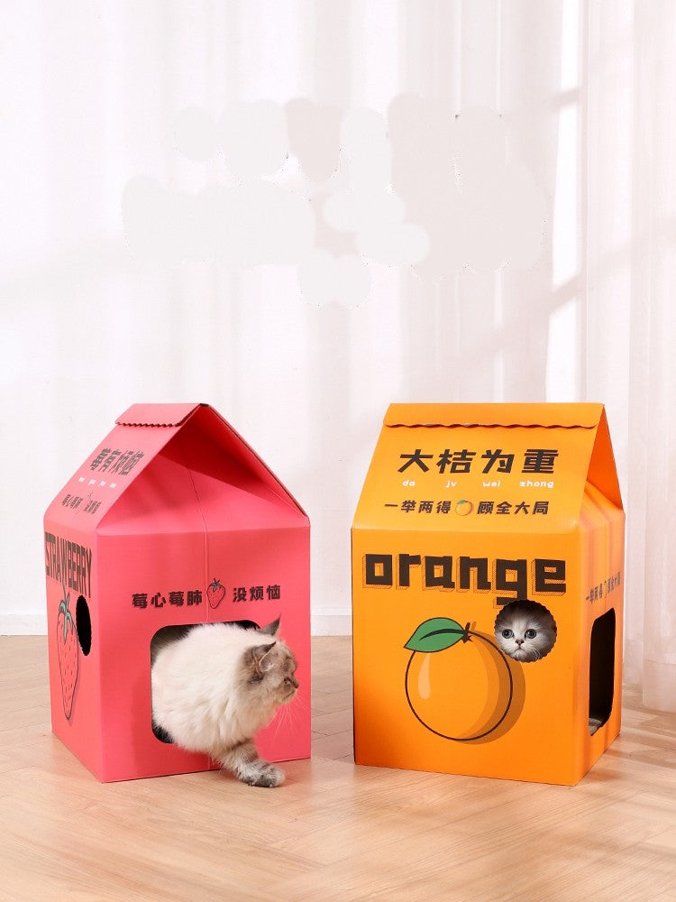 HKM-3305021 Detachable Cartoon House Cat Scratch Board with Durable Corrugated Paper Design