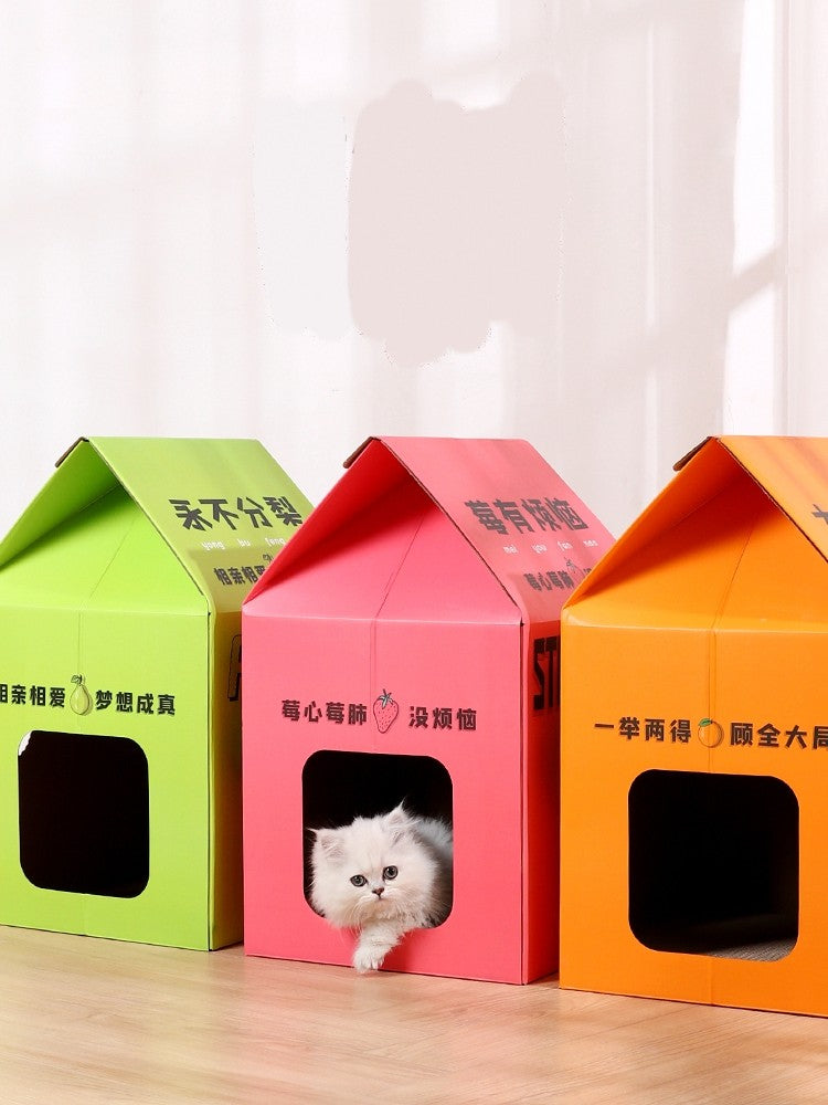 HKM-3305021 Detachable Cartoon House Cat Scratch Board with Durable Corrugated Paper Design