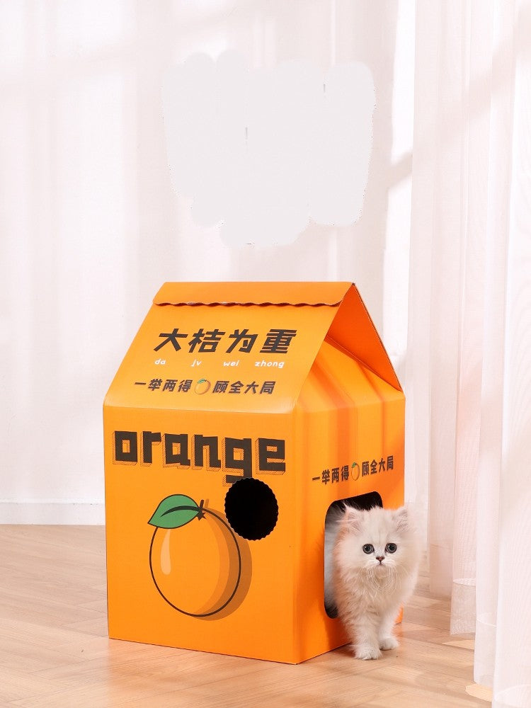 HKM-3305021 Detachable Cartoon House Cat Scratch Board with Durable Corrugated Paper Design