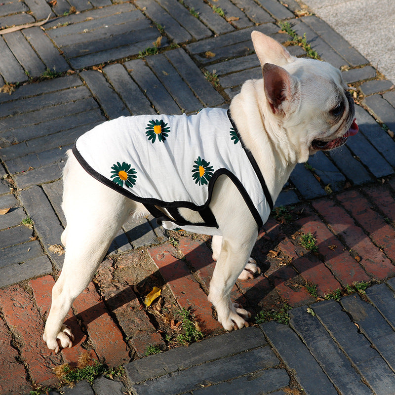 HKM-3305405 Lightweight Cotton Summer Pet Dog Vest in Strawberry and Chrysanthemum for Small to Medium Breeds