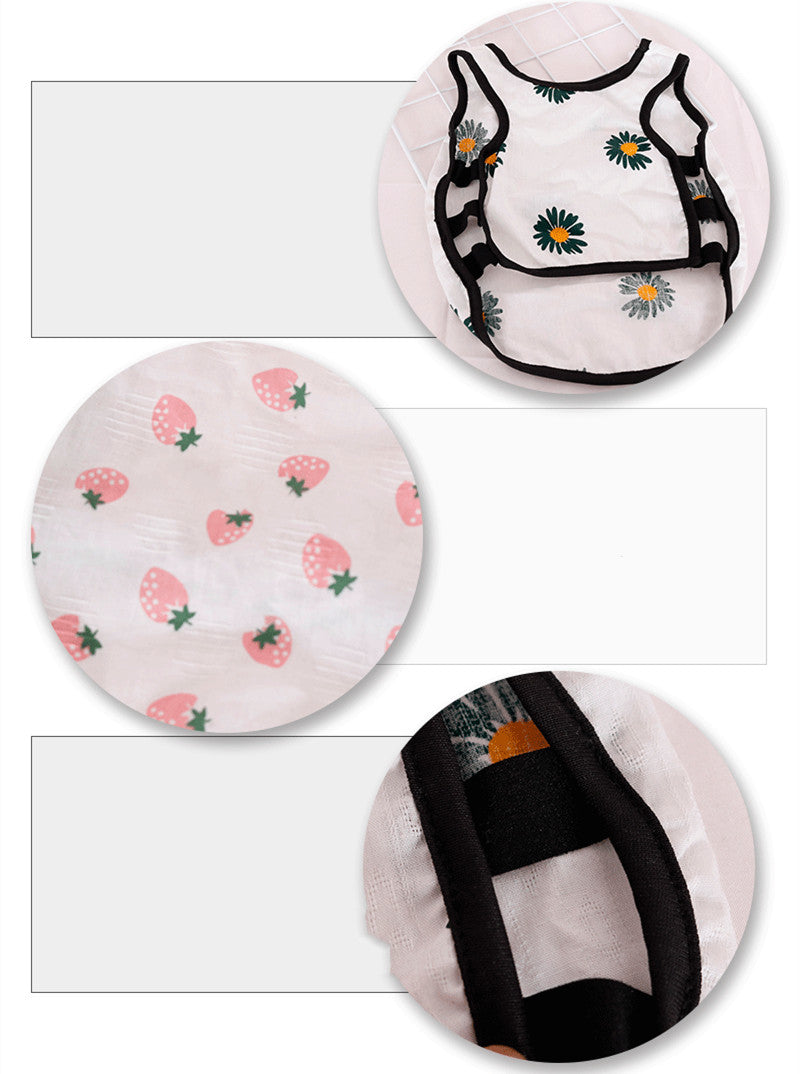 HKM-3305405 Lightweight Cotton Summer Pet Dog Vest in Strawberry and Chrysanthemum for Small to Medium Breeds