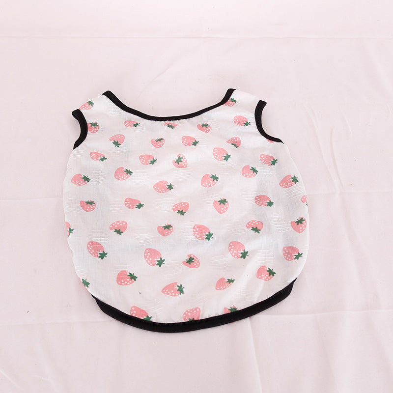 HKM-3305405 Lightweight Cotton Summer Pet Dog Vest in Strawberry and Chrysanthemum for Small to Medium Breeds