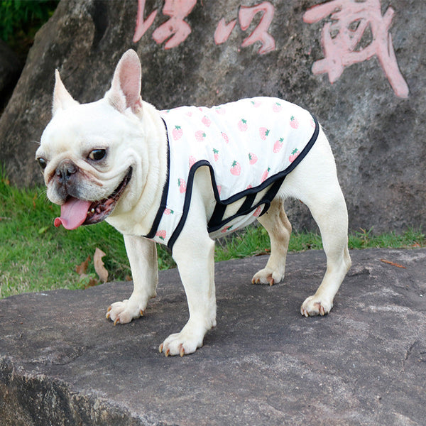 HKM-3305405 Lightweight Cotton Summer Pet Dog Vest in Strawberry and Chrysanthemum for Small to Medium Breeds