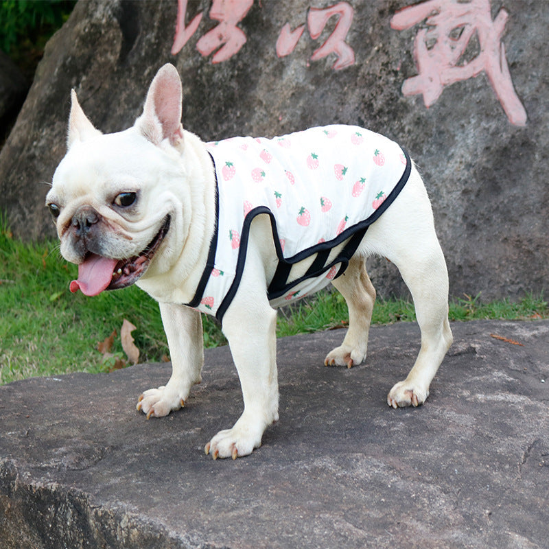 HKM-3305405 Lightweight Cotton Summer Pet Dog Vest in Strawberry and Chrysanthemum for Small to Medium Breeds