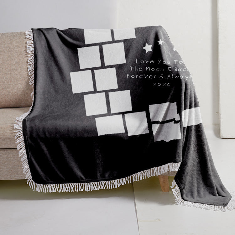 HKM-330771 Heart-Shaped Moon Double-Sided Flannel Blanket - Soft Polyester Fiber for All Seasons, Multiple Sizes Available