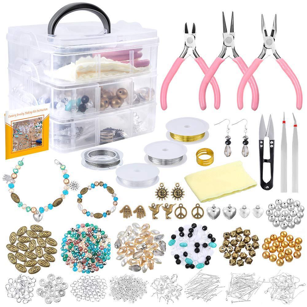 HKM-330771 Three-Layer Acrylic Bead and Pearl Jewelry Making Set - 850g, 168x160x150mm