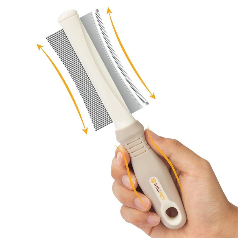 HKM-330835 2-in-1 Dog and Cat Deshedding Brush with Dual-Sided Comb for Effective Grooming of Short, Medium, or Long Hair