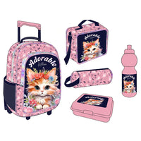 HKM-330899 5-in-1 Travel Trolley Backpack with Wheels for Girls - Versatile School Bag
