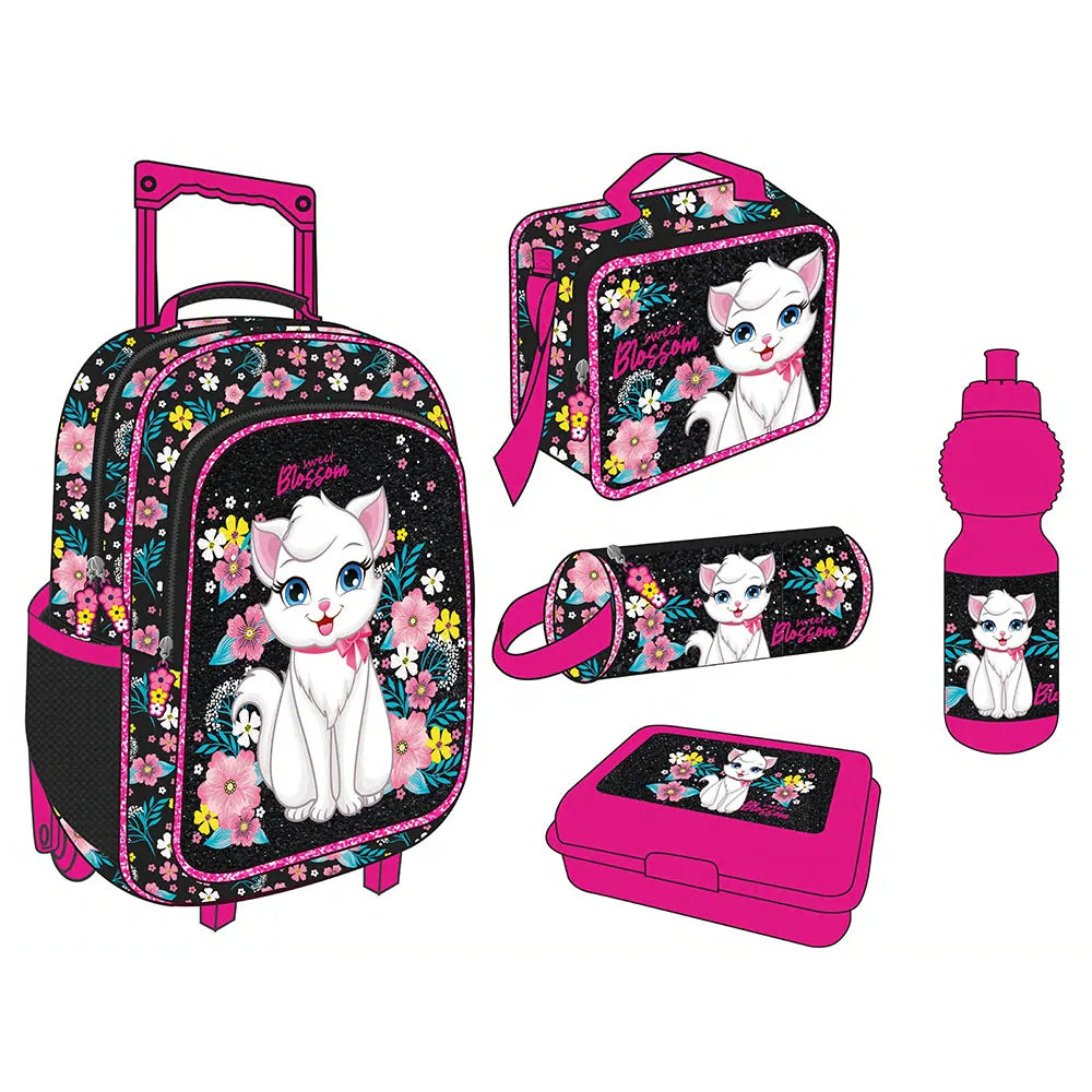 HKM-330899 5-in-1 Travel Trolley Backpack with Wheels for Girls - Versatile School Bag
