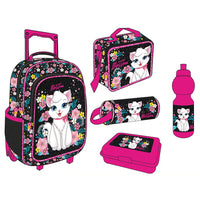 HKM-330899 5-in-1 Travel Trolley Backpack with Wheels for Girls - Versatile School Bag