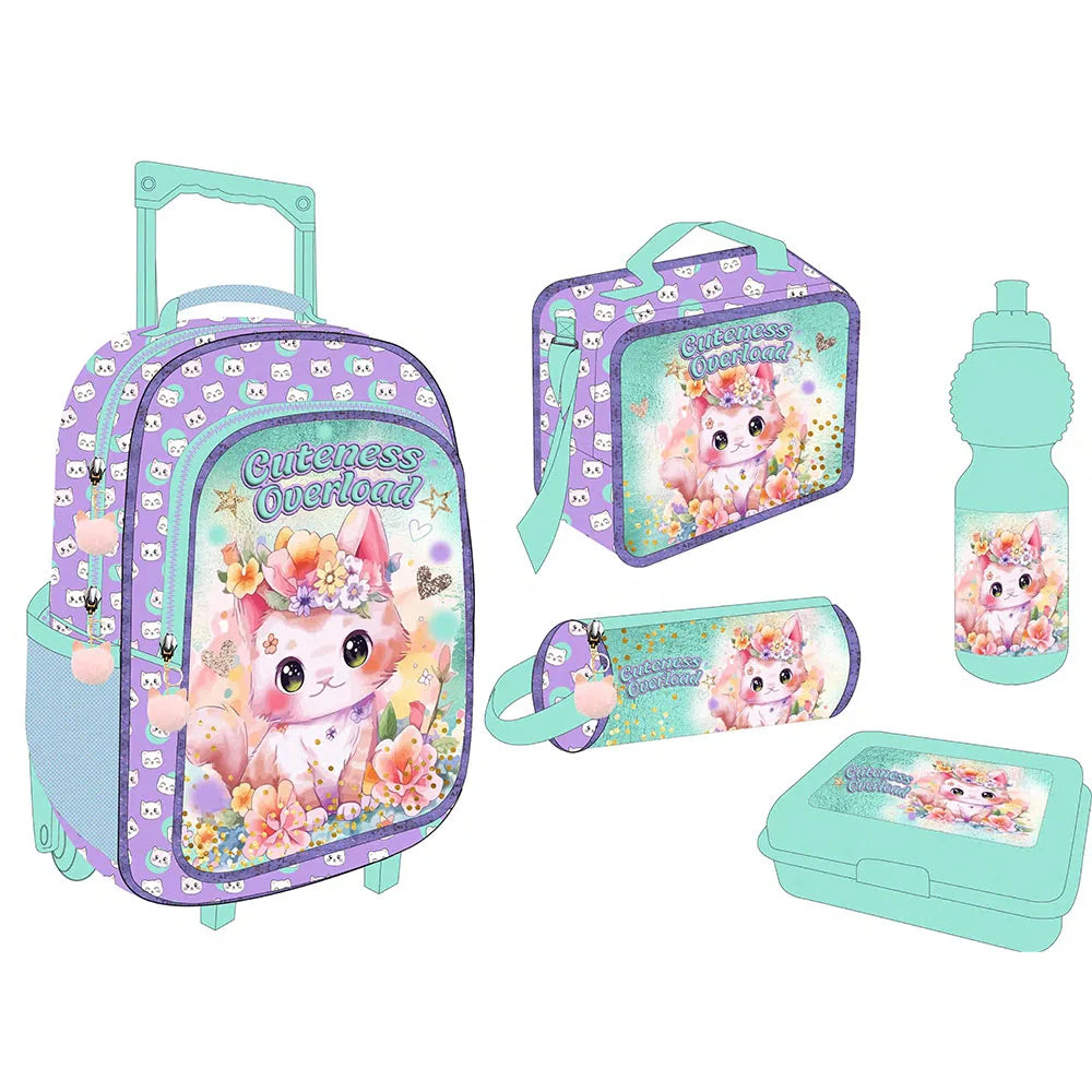 HKM-330899 5-in-1 Travel Trolley Backpack with Wheels for Girls - Versatile School Bag