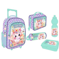 HKM-330899 5-in-1 Travel Trolley Backpack with Wheels for Girls - Versatile School Bag