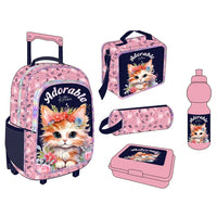 HKM-330899 5-in-1 Travel Trolley Backpack with Wheels for Girls - Versatile School Bag