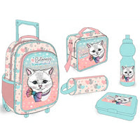 HKM-330899 5-in-1 Travel Trolley Backpack with Wheels for Girls - Versatile School Bag