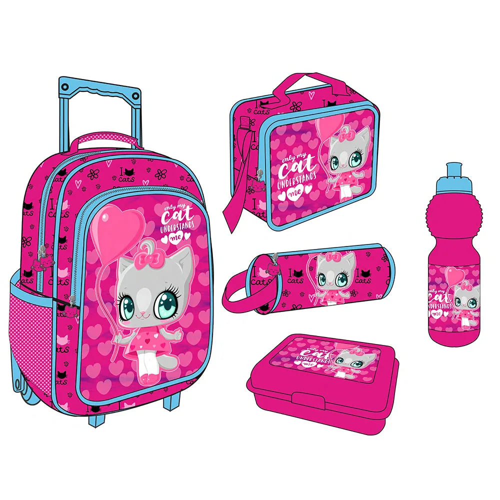 HKM-330899 5-in-1 Travel Trolley Backpack with Wheels for Girls - Versatile School Bag