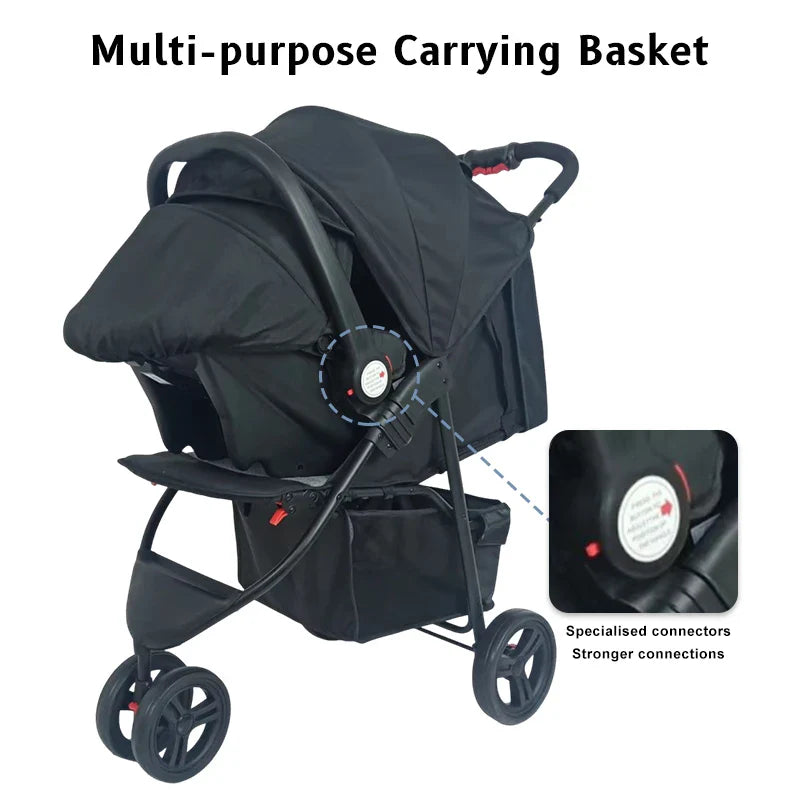 HKM-330963 3-Wheel Foldable 2-in-1 Baby Stroller and Walker with One-Handed Operation