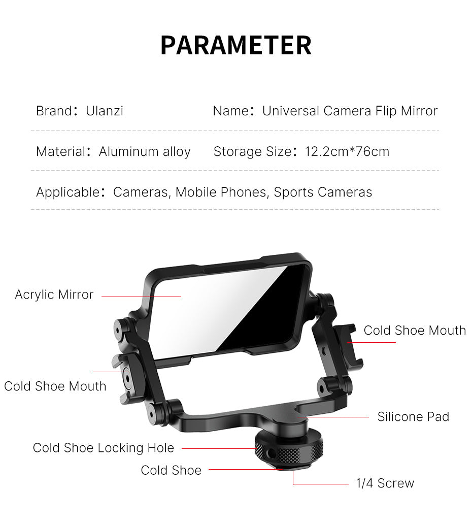 HKM-331155 Universal Flip Mirror for Cameras and Smartphones - Aluminum Alloy, Compact Design