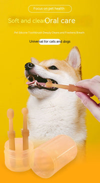 HKM-3312445 Pet Silicone Finger Toothbrush and Three-Piece Toothbrush Set for Cats and Dogs