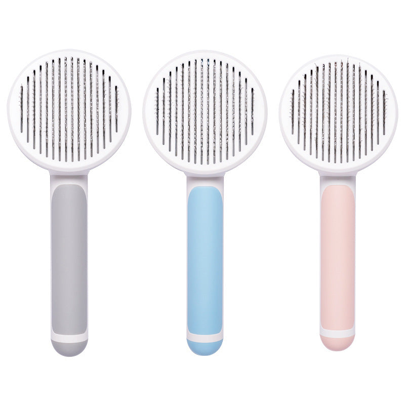HKM-3316157 Round Handle Self-Cleaning Pet Comb for Gentle Knot Removal
