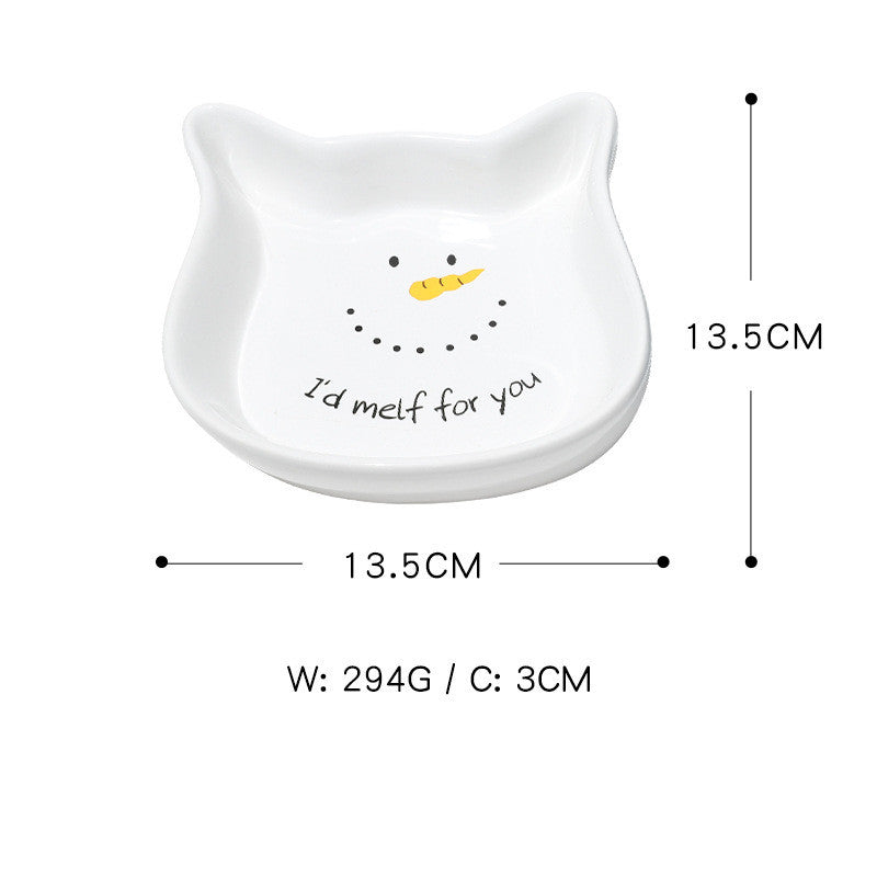 HKM-3316541 Cat Ear Shaped Ceramic Bowl in Christmas Fawn Maroon and Blue, Snowman and Christmas Tree Designs
