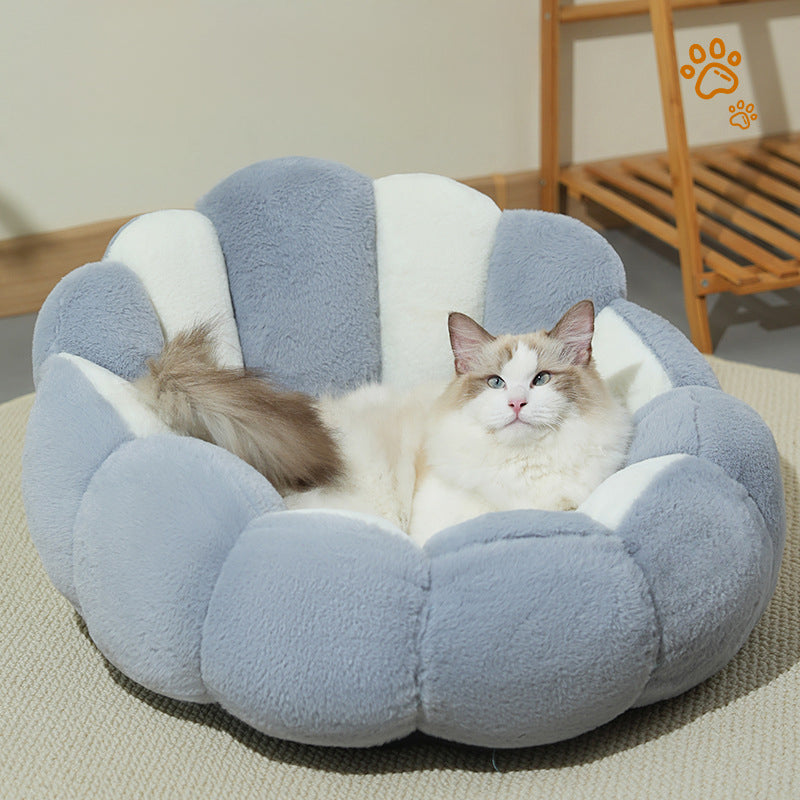 HKM-3317821 Cozy Grayish White Shell Nest for Cats and Dogs - Soft Rabbit Fur and PP Cotton, Warm for All Seasons
