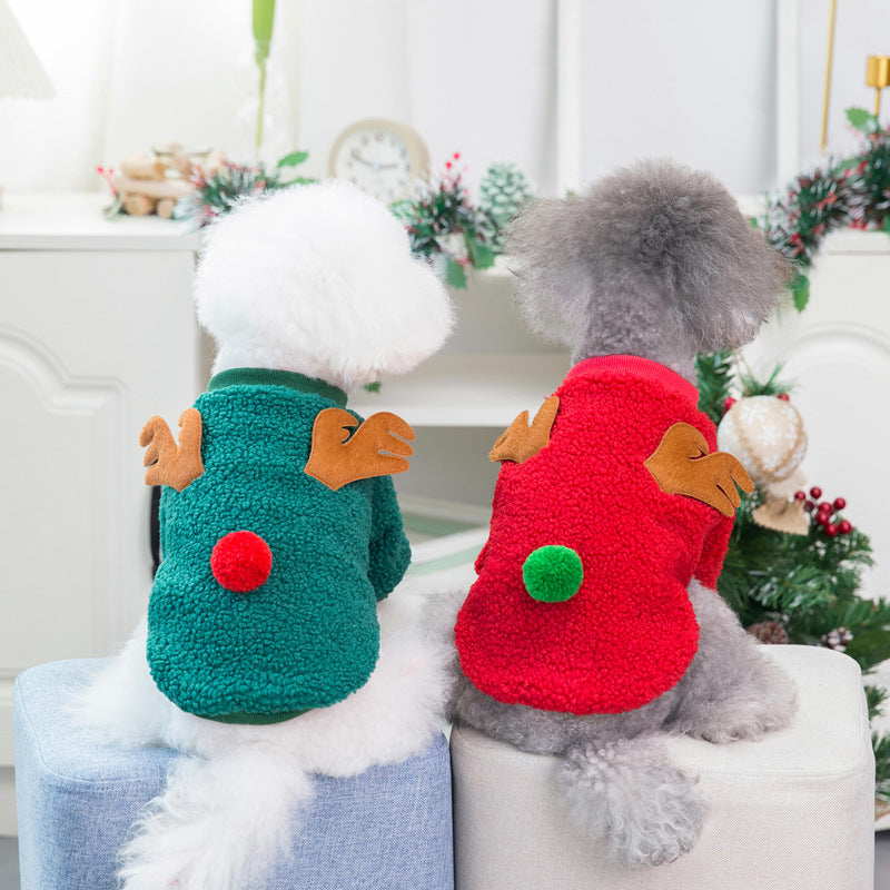 HKM-3318717 Fluffy Winter Jacket for Small Dogs in Christmas Tree and Santa Claus Designs