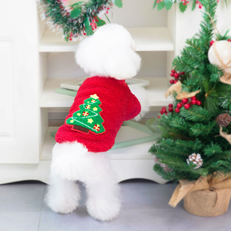 HKM-3318717 Fluffy Winter Jacket for Small Dogs in Christmas Tree and Santa Claus Designs