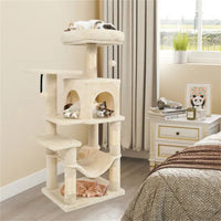 HKM-3319997 Multi-Level Cat Tree with Spacious Perch, Condo, and Hammock for Indoor Cats - Beige