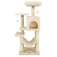 HKM-3319997 Multi-Level Cat Tree with Spacious Perch, Condo, and Hammock for Indoor Cats - Beige