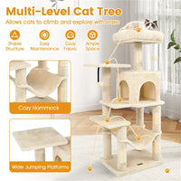 HKM-3319997 Multi-Level Cat Tree with Spacious Perch, Condo, and Hammock for Indoor Cats - Beige