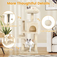 HKM-3319997 Multi-Level Cat Tree with Spacious Perch, Condo, and Hammock for Indoor Cats - Beige