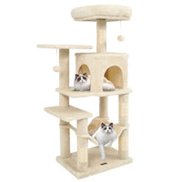 HKM-3319997 Multi-Level Cat Tree with Spacious Perch, Condo, and Hammock for Indoor Cats - Beige