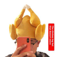 HKM-332051 Moving Chicken Leg Plush Hat with Music for Halloween Fun