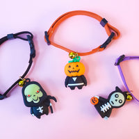 HKM-3322301 Halloween Themed Pet Collar Decoration - Cartoon Pumpkin Man, Luminous Skull, XS-L Sizes Available
