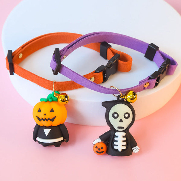 HKM-3322301 Halloween Themed Pet Collar Decoration - Cartoon Pumpkin Man, Luminous Skull, XS-L Sizes Available