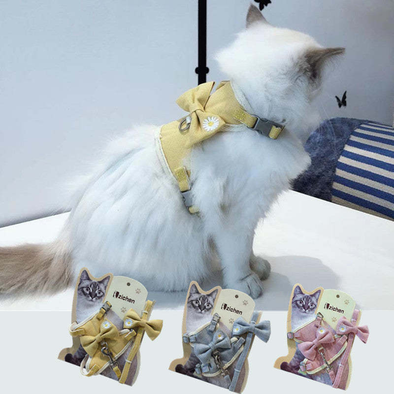 HKM-3325885 I-shaped Pet Bow Harness with Chest and Traction Rope for Size S and M Pets
