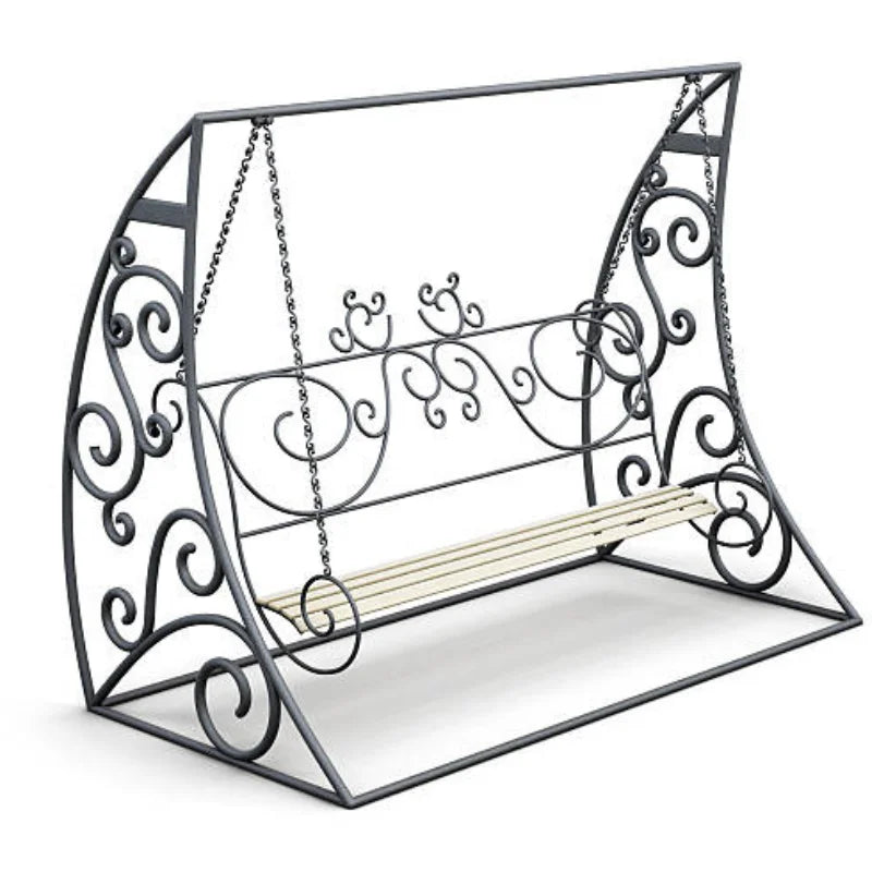 HKM-332947 Outdoor Wrought Iron Steel Swing Bed with Canopy for Patio, Beach, or Garden Use