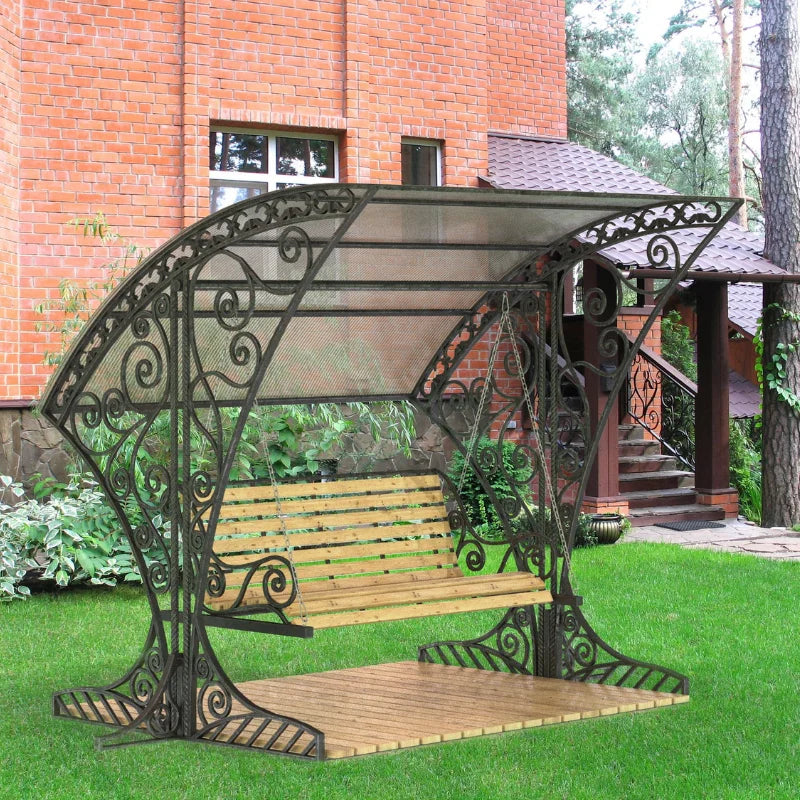 HKM-332947 Outdoor Wrought Iron Steel Swing Bed with Canopy for Patio, Beach, or Garden Use
