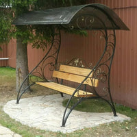HKM-332947 Outdoor Wrought Iron Steel Swing Bed with Canopy for Patio, Beach, or Garden Use