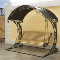 HKM-332947 Outdoor Wrought Iron Steel Swing Bed with Canopy for Patio, Beach, or Garden Use