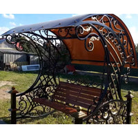 HKM-332947 Outdoor Wrought Iron Steel Swing Bed with Canopy for Patio, Beach, or Garden Use