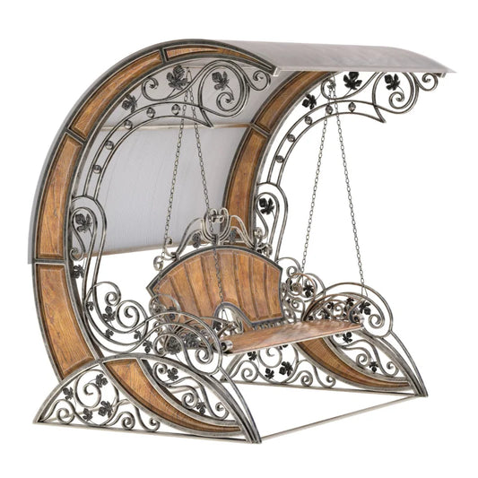 HKM-332947 Outdoor Wrought Iron Steel Swing Bed with Canopy for Patio, Beach, or Garden Use