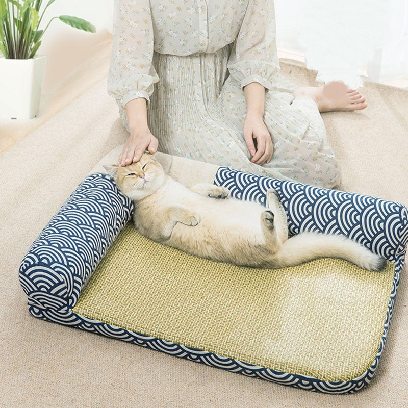 HKM-3330109 Stylish Summer Pet Nest Mat with Straw Weaving and Zen Design for Cats and Small Dogs
